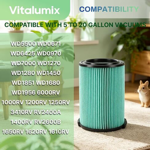 2 Pack VF6000 Filter Compatible with Shopvac 5-20 Gallon Vacuums | Fit for WD5500 WD0671 WD6425 WD7000 WD1280 WD1851 WD1680 WD1956 RV2400A 1400RV RV2600B in Kuwait