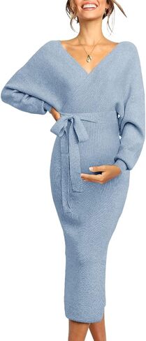 Chang Yun Maternity Nursing Dress Sweater Dress for Women Wedding Guest Dress Baby Shower Maternity Photoshoot Outfits Sky Blue in Saudi Arabia