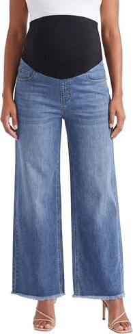 Maternity Jeans Wide Leg Baggy Denim Pants | Over The Belly, Raw Hem, Loose Fit, Soft & Stretchy Fabric, Basic Five Pockets, Trendy Casual Jeans in Saudi Arabia