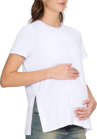 Women's Maternity Shirts, Crew Neck Maternity Top Short Sleeve | Side Split Shape, Pregnancy Tee Design, Casual Wardrobe Basic, For Daily Wear, Layering, Workdays, Weekend Looks, Bump Fit in Saudi Arabia