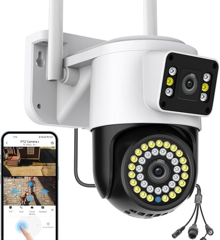 Dual Lens WiFi Outdoor Security Camera, 4MP Pan/Tilt Surveillance, Human Tracking & Detection, Color Night Vision, 355°View, SD/Cloud, 24/7 Record, 2.4G Wi-Fi, Works with Mobile Apps & PCs in Saudi Arabia