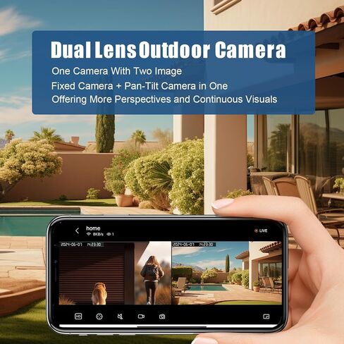 Dual Lens WiFi Outdoor Security Camera, 4MP Pan/Tilt Surveillance, Human Tracking & Detection, Color Night Vision, 355°View, SD/Cloud, 24/7 Record, 2.4G Wi-Fi, Works with Mobile Apps & PCs in Saudi Arabia