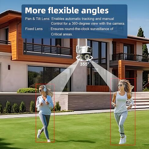 Dual Lens WiFi Outdoor Security Camera, 4MP Pan/Tilt Surveillance, Human Tracking & Detection, Color Night Vision, 355°View, SD/Cloud, 24/7 Record, 2.4G Wi-Fi, Works with Mobile Apps & PCs in Saudi Arabia