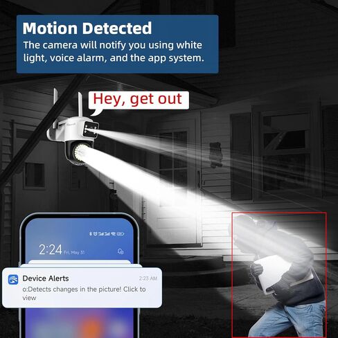 Dual Lens WiFi Outdoor Security Camera, 4MP Pan/Tilt Surveillance, Human Tracking & Detection, Color Night Vision, 355°View, SD/Cloud, 24/7 Record, 2.4G Wi-Fi, Works with Mobile Apps & PCs in Saudi Arabia