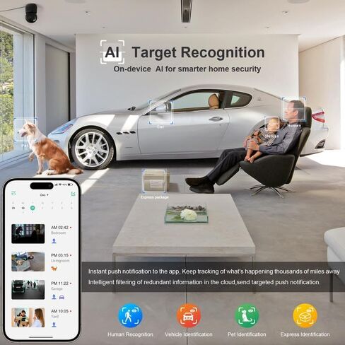 Indoor Security Camera 2K Pet Camera 2.4 GHz Dog Camera Black | App Motion Detection Auto Tracking Alarm Live Notice Schedule Default Location, Pet Camera with Night Vision in Saudi Arabia