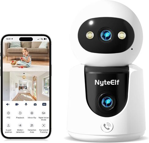 2K Dual Lens Indoor Security Camera, Dual View Pan/Tilt Camera for Baby & Pet Monitoring, AI Motion Tracking, Privacy Mode, Two-Way Talk, Cry Detection, Color Night Vision, 24/7 Continuous Recording in Kuwait