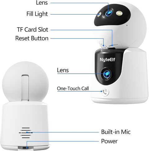 2K Dual Lens Indoor Security Camera, Dual View Pan/Tilt Camera for Baby & Pet Monitoring, AI Motion Tracking, Privacy Mode, Two-Way Talk, Cry Detection, Color Night Vision, 24/7 Continuous Recording in Kuwait