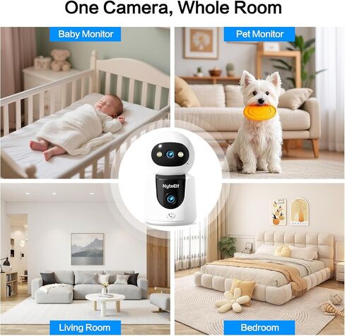 2K Dual Lens Indoor Security Camera, Dual View Pan/Tilt Camera for Baby & Pet Monitoring, AI Motion Tracking, Privacy Mode, Two-Way Talk, Cry Detection, Color Night Vision, 24/7 Continuous Recording in Kuwait