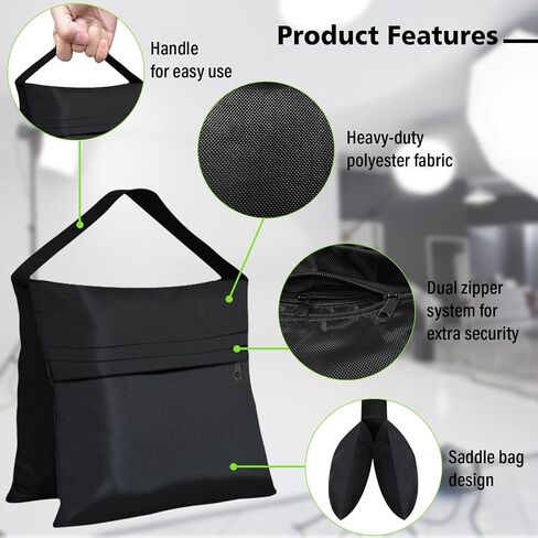 Eurmax USA Photography Sand Weight Bags Heavy Duty Saddlebags for Photography Video Equipments, Backdrop Stand, Light Stand,Photo Tripod, Canopy Tent, Umbrella Base, Fishing Chair,Picnic Table 4-Pack in Kuwait