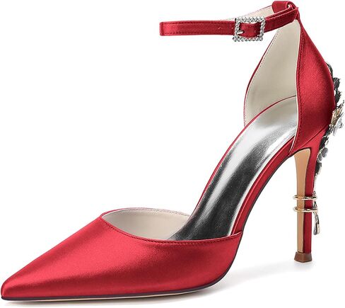 ZK1275-01H Women's Satin Pointed Toe Pumps, 4-Inch Stiletto High Heels with Anti-Slip Rubber Sole, Elegant Ankle Strap Bridal Shoes for Wedding, Evening Party & Prom in Kuwait