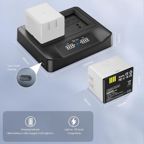 2-Packs Rechargeable Batteries+PD Fast Charging LED USB Dual Battery Charging Station for Arlo Pro 5S 2K, Pro 4, 3, Arlo Ultra 2, Ultra in Kuwait