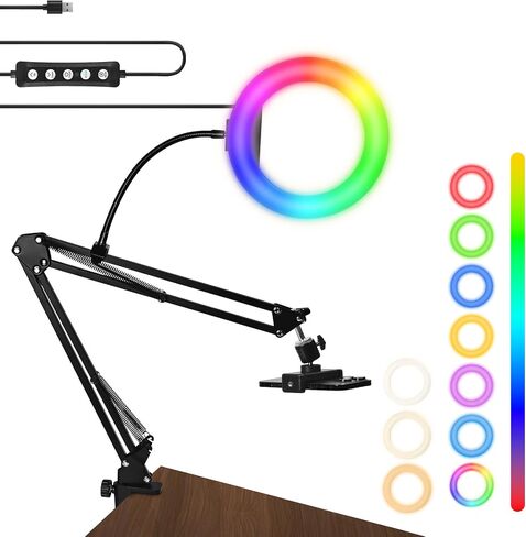 Overhead Camera Mount with Ring Light, 6‘’ Overhead Phone Mount Compatible with iPhone Camera Webcam, Articulating Arm Phone Mount for YouTube Live Stream Cooking Nail Video Recording in Saudi Arabia