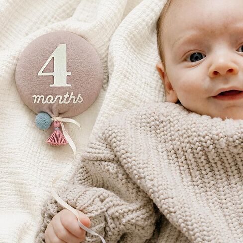 Balloon Baby Monthly Milestone Marker Signs, Photo Prop for Photoshoot | Stuffed Plush Balloon, Tassel, Pompom | Birth Announcement, Gender Neutral Baby Shower, Newborn Gift Set (Sage Green) in Saudi Arabia