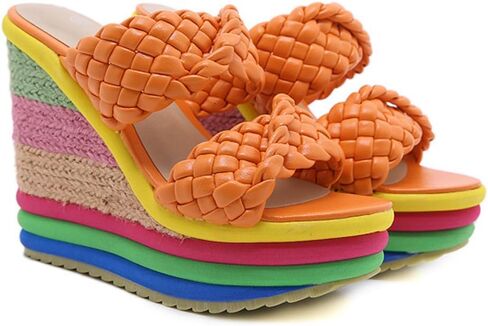 Women Slip On Colorful Wedge Sandal Comfortable Braided Strap Platform Espadrille Mule Sandal in Saudi Arabia