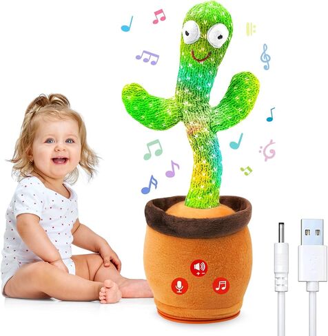 Qularlans Rechargeable Dancing Talking Cactus Toy with Adjustable Volume, Interactive Baby Toddler Funny Toys Singing Mimicking Repeating Kids Boys Girls Gifts for Easter Basket Stuffers, Christmas in Saudi Arabia
