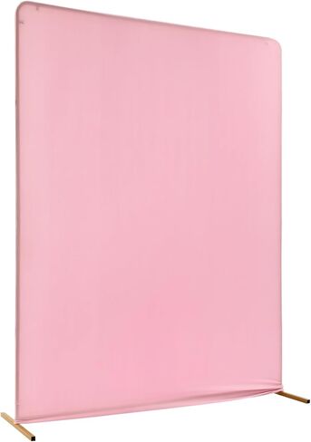 DYNAMI 6.6 x 5 FT Metal Backdrop Stand Arch with Cover,Square Balloon Arch Stand Garden Arbor Frame,for Birthday Party Bridal Shower Photo Booth Background (Gold Stand w/Pink Cover,6.6 x 5 FT) in Saudi Arabia