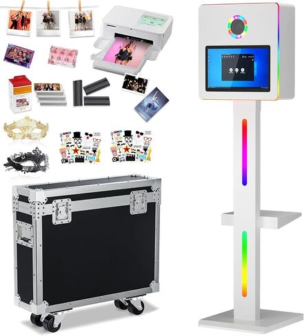 Mirror Photo Booth with Printer,Photo Mirror Booth Built-in PC with15.6 Touch Screen,Flight Case,App Remote Music Sync RBG Light,Instant Print and Share Professional Photography for Party(No Camera) in Saudi Arabia
