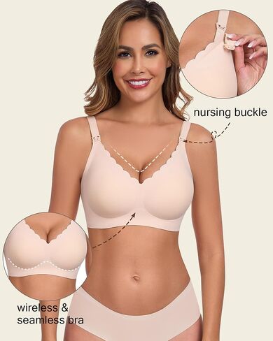 Vinfact Hands Free Pumping Bra Seamless Nursing Pump Bras Comfort Maternity Pumping Bras with Padding, Wireless Beige in Saudi Arabia