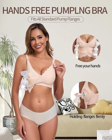 Vinfact Hands Free Pumping Bra Seamless Nursing Pump Bras Comfort Maternity Pumping Bras with Padding, Wireless Beige in Saudi Arabia