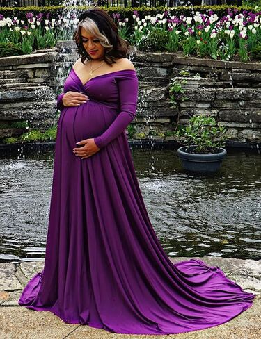 Saslax Maternity Dress Photoshoot Baby Shower Gown Plum Purple S | Flowy Maxi Length,Formal Elegant,Gender Reveal,Wedding Guest,Photography,Special Occasions in Saudi Arabia
