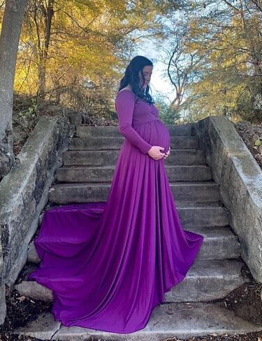 Saslax Maternity Dress Photoshoot Baby Shower Gown Plum Purple S | Flowy Maxi Length,Formal Elegant,Gender Reveal,Wedding Guest,Photography,Special Occasions in Saudi Arabia