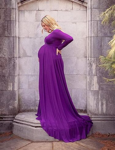Saslax Maternity Dress Photoshoot Baby Shower Gown Plum Purple S | Flowy Maxi Length,Formal Elegant,Gender Reveal,Wedding Guest,Photography,Special Occasions in Saudi Arabia