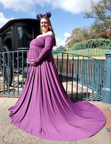 Saslax Maternity Dress Photoshoot Baby Shower Gown Plum Purple S | Flowy Maxi Length,Formal Elegant,Gender Reveal,Wedding Guest,Photography,Special Occasions in Saudi Arabia