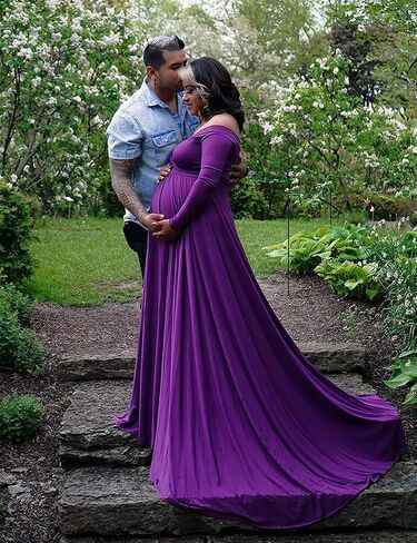 Saslax Maternity Dress Photoshoot Baby Shower Gown Plum Purple S | Flowy Maxi Length,Formal Elegant,Gender Reveal,Wedding Guest,Photography,Special Occasions in Saudi Arabia