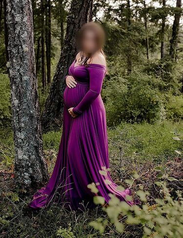 Saslax Maternity Dress Photoshoot Baby Shower Gown Plum Purple S | Flowy Maxi Length,Formal Elegant,Gender Reveal,Wedding Guest,Photography,Special Occasions in Saudi Arabia