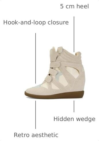 Wedge Sneakers for Women Heels Suede Hook and Loop Beige High Heel Platform Tennis Round Toe Triple Strappy Band Casual Vintage Fashion Dressy Comfy Campus Trendy Retro in Kuwait