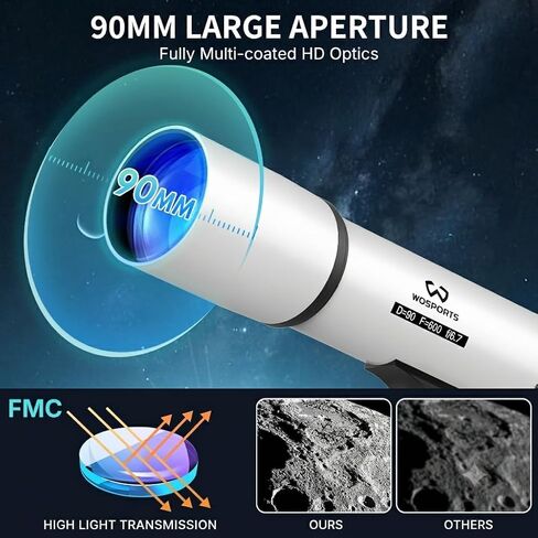 90mm Aperture 600mm Refractor Telescope for Adults High Powered | 180x magnification, with adjustable tripod, phone adapter, carry bag, portable professional astronomy telescope for beginners in Saudi Arabia