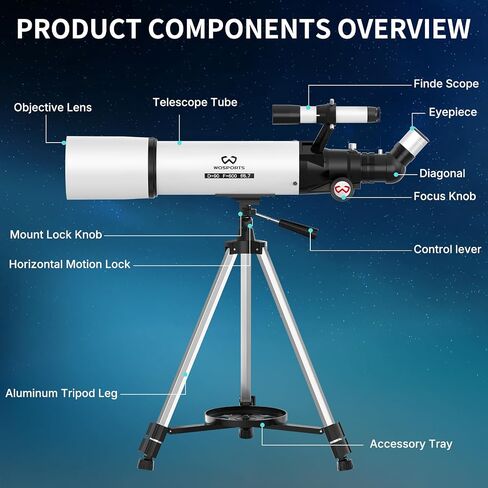 90mm Aperture 600mm Refractor Telescope for Adults High Powered | 180x magnification, with adjustable tripod, phone adapter, carry bag, portable professional astronomy telescope for beginners in Saudi Arabia