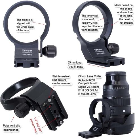 طوق عدسة حلقية للتركيب على حامل ثلاثي القوائم متوافق مع Sigma 24-70 مم f/2.8 DG DN Art II، 20-200 مم F3.5-6.3 DG C، ​​17-40 مم F1.8 DC Art، 14-24 مم f/2.8 DG DN Art، 28-70 مم f2.8 DG DN C، 105 مم F2.8 DG DN Macro E-Mount in Kuwait