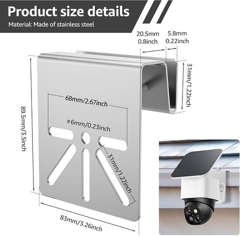 2pcs Gutter Mount Bracket for Eufy Security SoloCam S340/S330/E30 , Solar Security Camera Holder with Anti-Rust Screws , No Drill Installation Compatible with IP PTZ Dome Cameras Outdoor Use in Kuwait