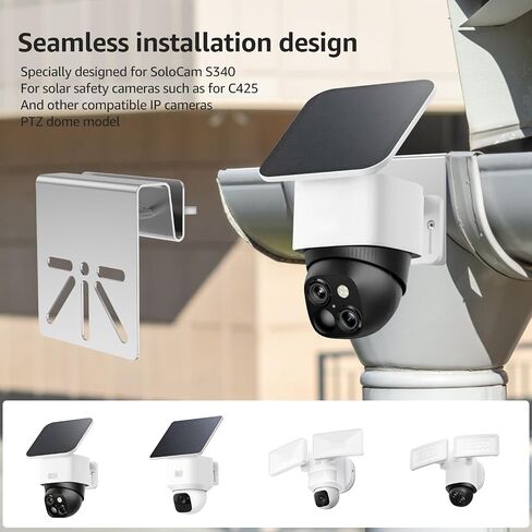 2pcs Gutter Mount Bracket for Eufy Security SoloCam S340/S330/E30 , Solar Security Camera Holder with Anti-Rust Screws , No Drill Installation Compatible with IP PTZ Dome Cameras Outdoor Use in Kuwait