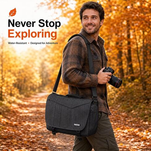 CADeN Camera Bag Case Shoulder Messenger Photography Bag with Laptop Compartment 14", Tripod Holder, Compatible for Nikon, Canon, Sony, DSLR SLR Mirrorless Cameras Waterproof Black in Saudi Arabia