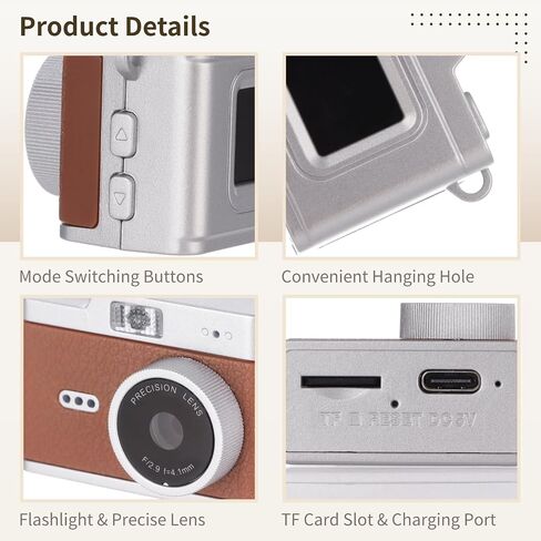 Mini Retro Camera with Video Recording, Ultra-Compact Digital Camera, Filter Mode, Rechargeable Pocket Camera with 32GB Memory Card, OTG Adapter, 4 Carry Ways for Travel Daily Vlogging in Saudi Arabia