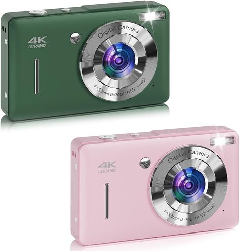 Digital Camera for Kids, FHD 1080P 44MP Point and Shoot Digital Camera, Pink and DeepGreen in Saudi Arabia