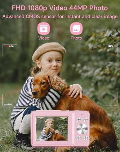 Digital Camera for Kids, FHD 1080P 44MP Point and Shoot Digital Camera, Pink and DeepGreen in Saudi Arabia