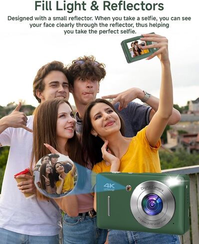 Digital Camera for Kids, FHD 1080P 44MP Point and Shoot Digital Camera, Pink and DeepGreen in Saudi Arabia