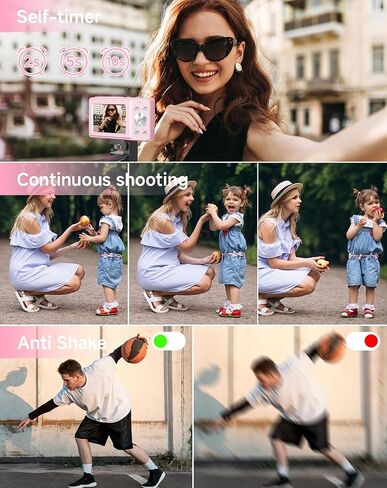 Digital Camera for Kids, FHD 1080P 44MP Point and Shoot Digital Camera, Pink and DeepGreen in Saudi Arabia
