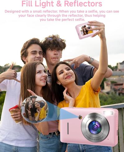 Digital Camera for Kids, FHD 1080P 44MP Point and Shoot Digital Camera, Pink and DeepGreen in Saudi Arabia