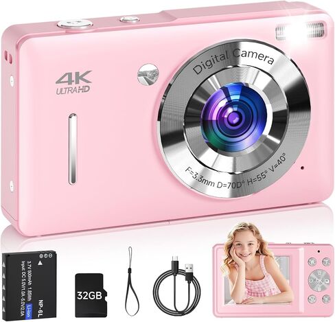 Digital Camera for Kids, FHD 1080P 44MP Point and Shoot Digital Camera, Pink and DeepGreen in Saudi Arabia