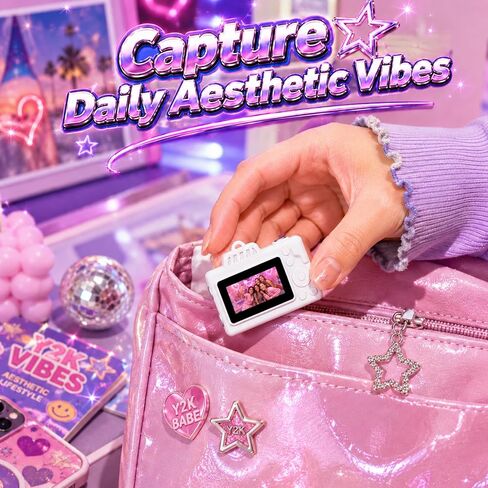 Y2K Mini Camera Keychain for Girls, Retro Lo-Fi Keychain Cam with 5 Filters | Retro Image Quality, Non Professional Camera, Keychain Clip, Y2K Birthday Gift in Saudi Arabia