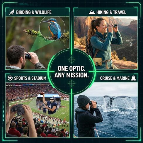 12x25 Compact Binoculars for Adults Travel BAK4 FMC | Lightweight 9.2 oz pocket binoculars with 600D carry pouch and wide strap for cruise, hiking, bird watching, concerts. in Kuwait