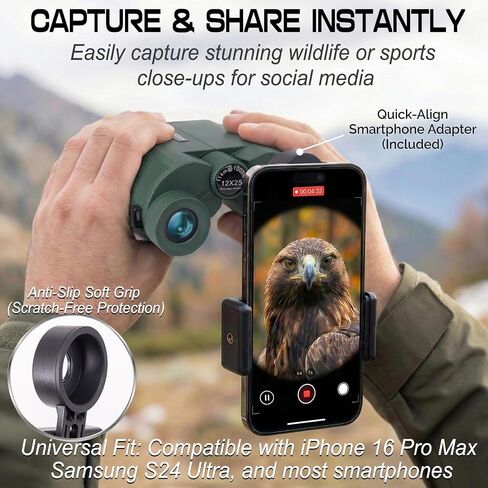 12x25 Compact Binoculars for Adults Travel BAK4 FMC | Lightweight 9.2 oz pocket binoculars with 600D carry pouch and wide strap for cruise, hiking, bird watching, concerts. in Kuwait