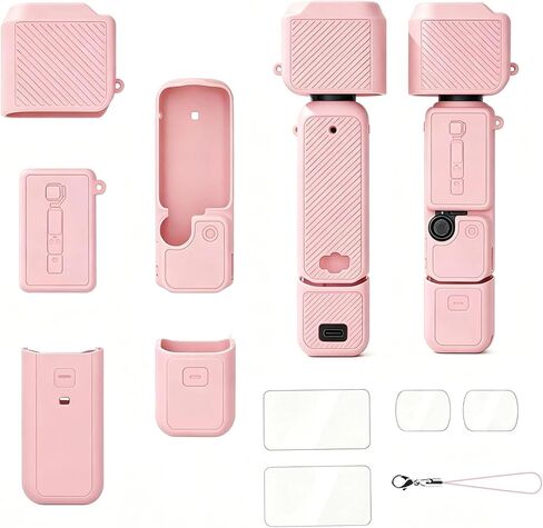 Silicone Protective Case for DJI Osmo Pocket 4 Creator Combo-Pink | 5 Pieces Soft Grip Cover Set, 2 pieces Tempered Glass Screen Protector, 2 pieces Lens Protector Film in Kuwait