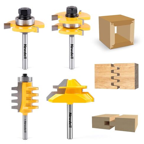 Newdeli 45 Degree Lock Miter & Tongue and Groove & Finger Joint Router Bit Set - 1/4 Inch Shank Woodworking Milling Cutter Tool 4-Piece Set in Saudi Arabia
