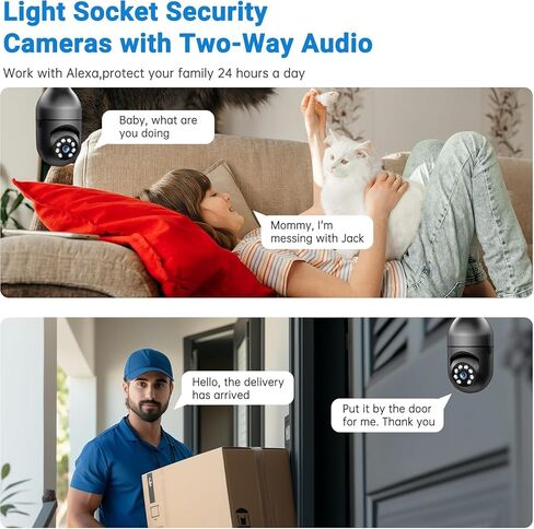 2K Light Bulb Camera Outdoor, 2.4/5GHz Wi-Fi 6 Security Cameras Wireless Outdoor, 360° PTZ Cameras for Home Security with Color Night Vision, AI Human Detection, 2 Way Talk, Easy Installation,2 Packs in Kuwait