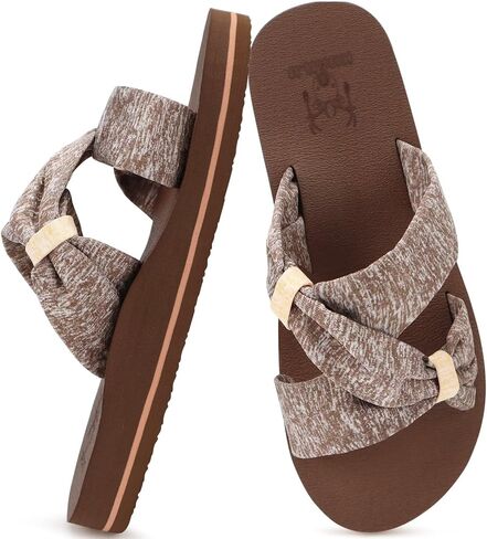 KuaiLu Womens Dressy Bow Sandals Brown-CP Size 7 | Memory Cushion Comfortable Walking Criss Cross Ladies Slippers in Saudi Arabia
